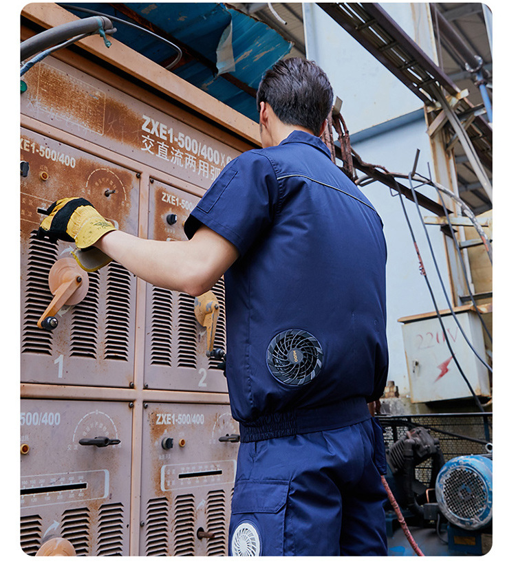 夏季短袖带风扇衣服降温工作服男款空调服工地劳保服充电制冷衣服
