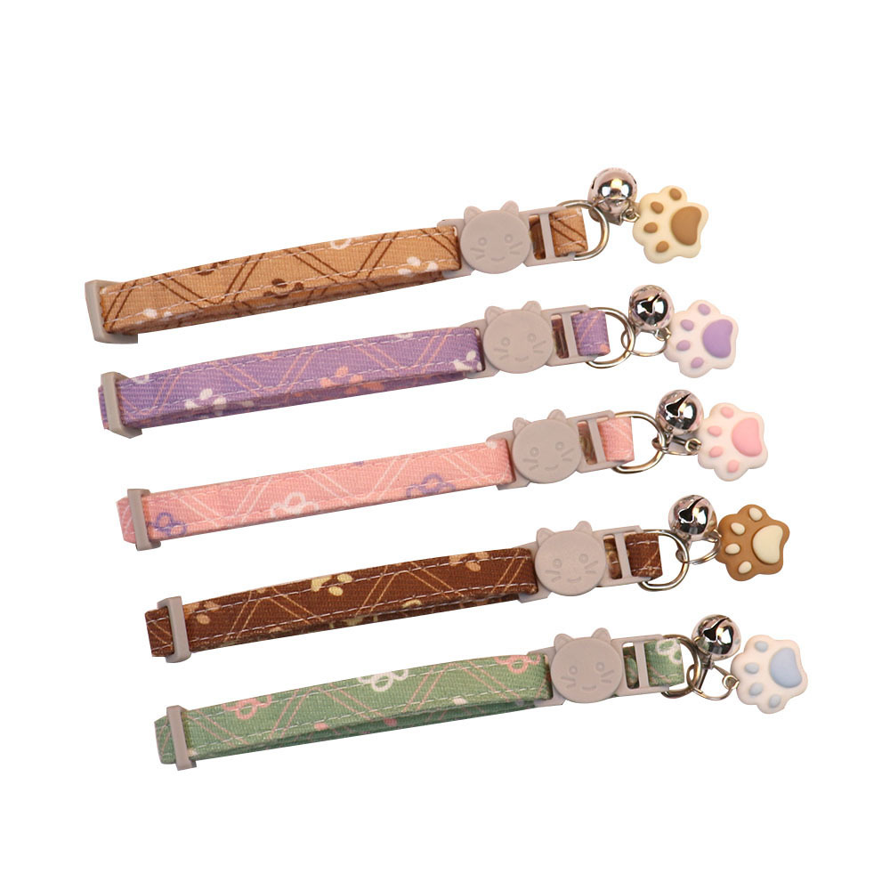 New Pet Collar Cat Dog Small and Medium-Sized Dogs Collar Cute Footprints Bell Cat Neck Strap Wholesale Cross-Border