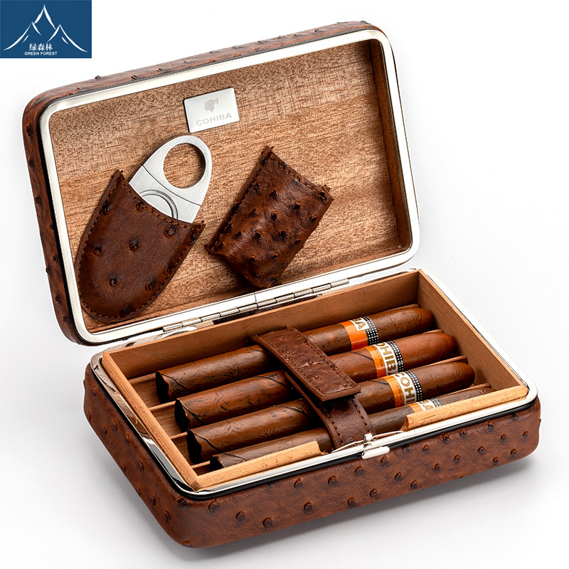 cohiba 雪茄便携包 高希霸皮质雪茄盒驼鸟纹4支装随身携带保湿盒