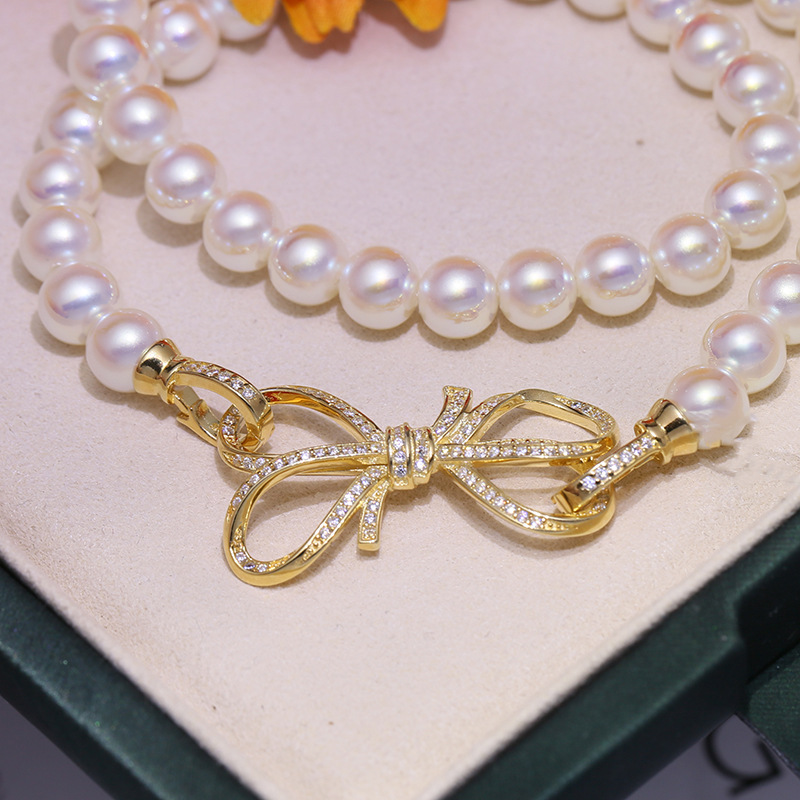 diy配件 s925纯银时尚蝴蝶结珍珠项链毛衣链银扣手工串珠收尾搭扣