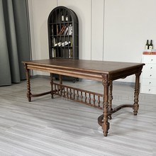 3Y美式定 制原橡木餐桌椅实木餐椅复古方形胡桃色书桌家具中古风