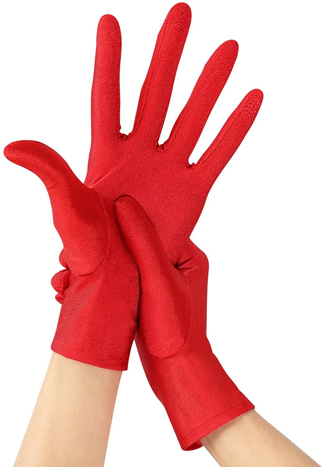 女士短款色丁缎面手套 弹力防晒晚礼服婚纱礼仪手套莱卡 舞会表演