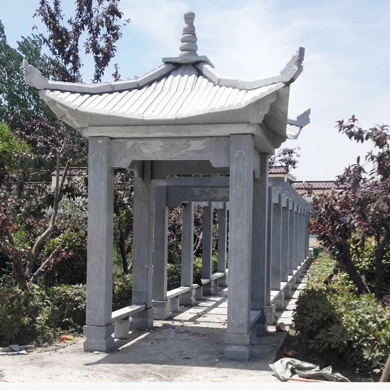 厂家来图定做青石四角石亭子长廊 石雕凉亭免费安装