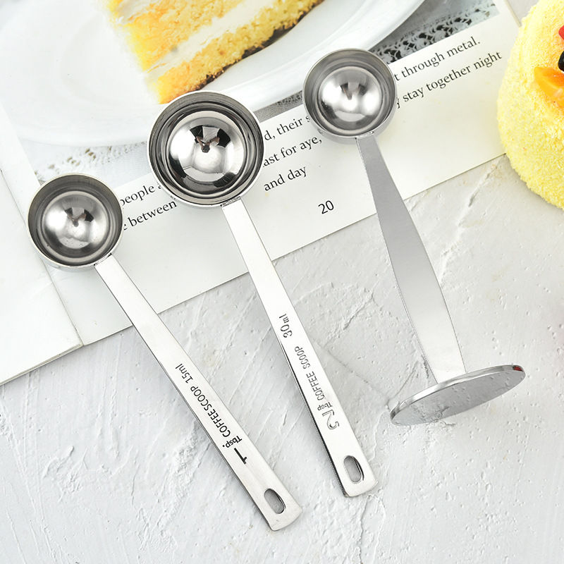 不锈钢量勺烘焙工具压粉勺带刻度15ml30ml咖啡勺家用调味匙计量勺