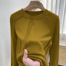 韩版螺纹2023新款衣服时尚女式T恤打底衫纯色圆领内搭秋冬季上衣
