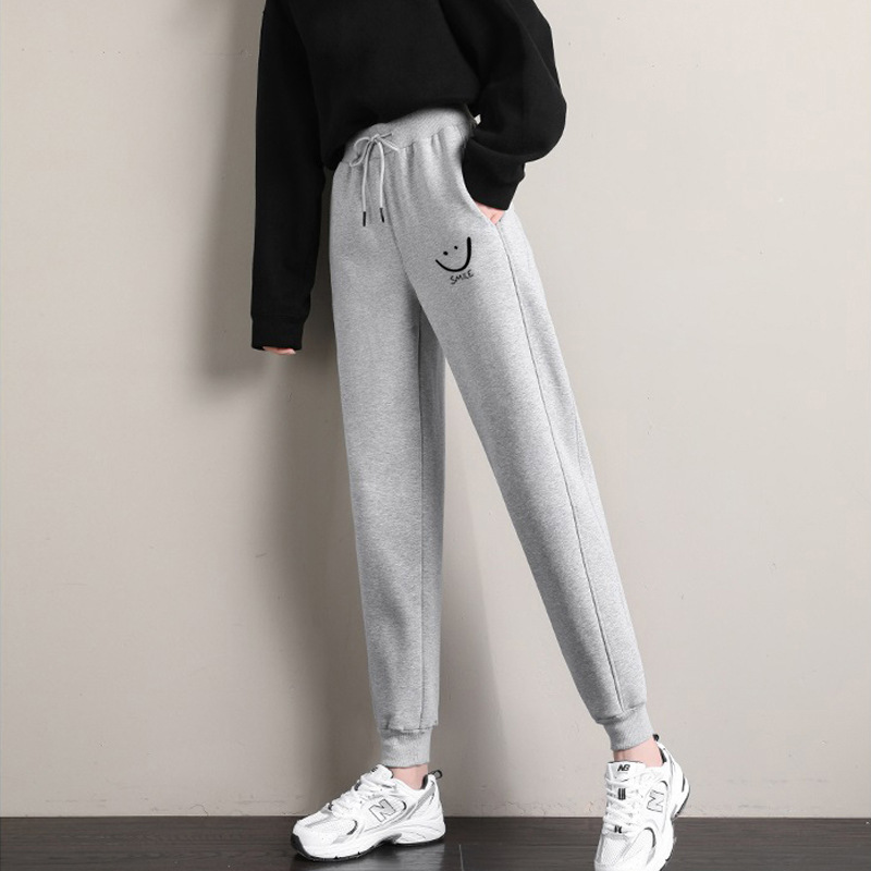 加绒加厚裤子女秋冬装少女宽松休闲运动裤初中高中学生直筒束脚裤