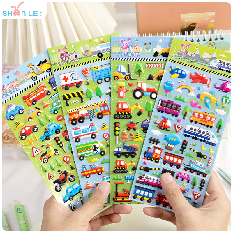 交通工具3D立体小汽车飞机轮船小车泡泡棉贴纸幼儿园奖励粘贴纸画