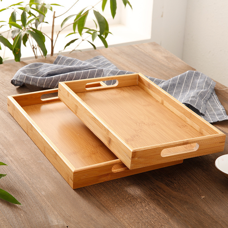 Bamboo Tray Rectangular Tea Tray Solid Wood Household Kung Fu Tea Set Water Cup Tray Japanese Wooden Bread Wooden Plate