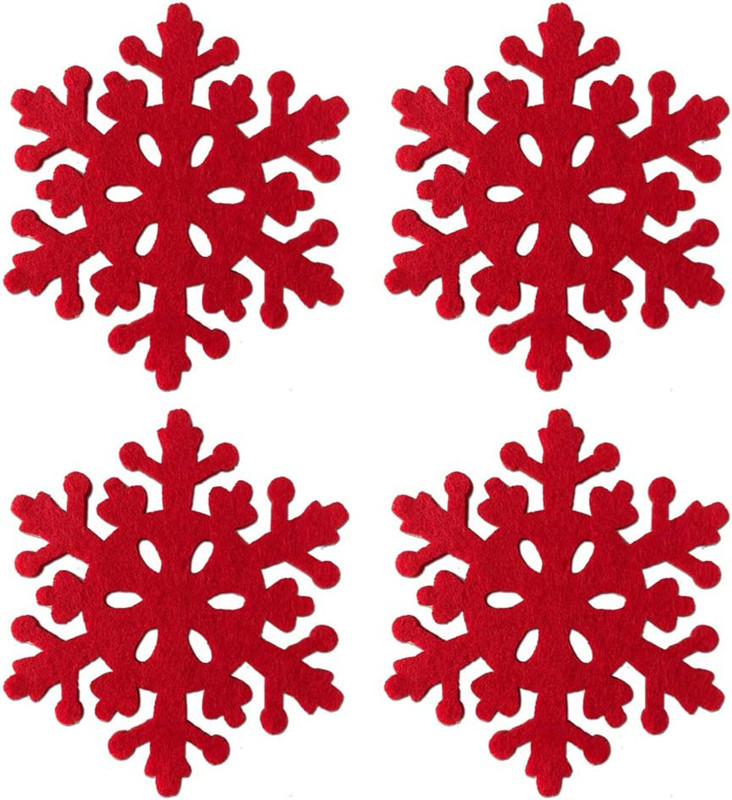 Christmas Felt Snowflake Coaster Red Felt Coaster Placemat Non-Woven Coaster Home Decoration