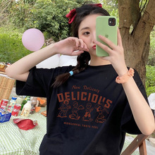 夏季原宿新款韩版爱心字母创意趣味印花短袖t恤女上衣宽松ins卡通