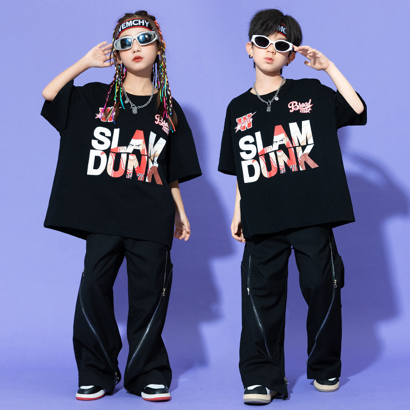 儿童街舞潮服少儿时尚暗黑嘻哈套装男童hiphop演出服女童爵士服装
