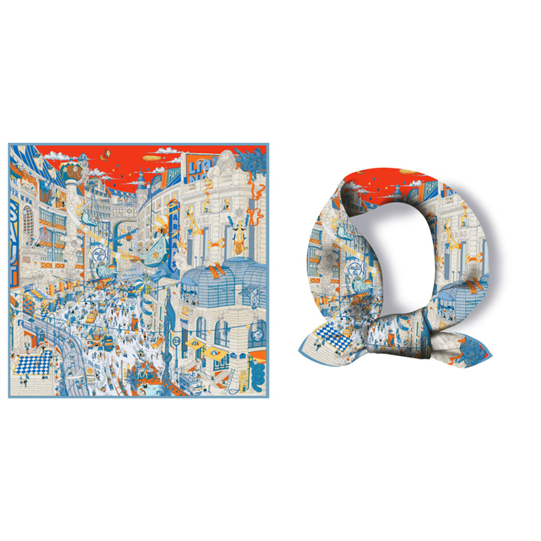 Twill Silk Scarf to Give Mom Mother's Day Scarf Spring French Retro Kerchief Neckerchief Women's Sunscreen Shawl Summer