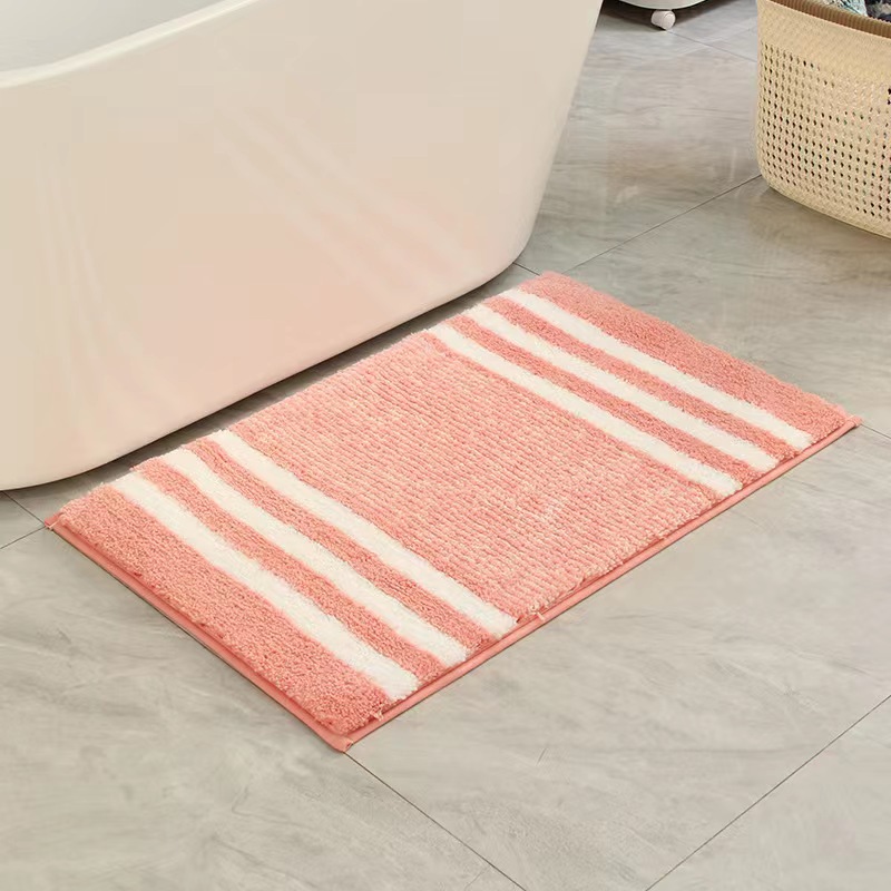 New Striped Soft and Thickened Plush Carpet Bathroom Non-Slip Floor Mat Household Absorbent Velvet Door Mat