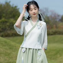 改良汉服女款夏季古装日常可穿交领上衣大码女装中国风汉元素套装