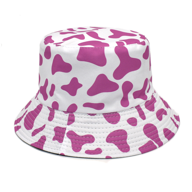 Cross-Border New Arrival Cow Print Bucket Hat Female Korean Style Reversible Wear Bucket Hat Male Summer Outdoor Sun Hat Tide