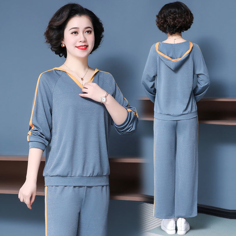 中年妈妈春秋运动套装洋气时尚40岁50中老年女短袖减龄卫衣两件套