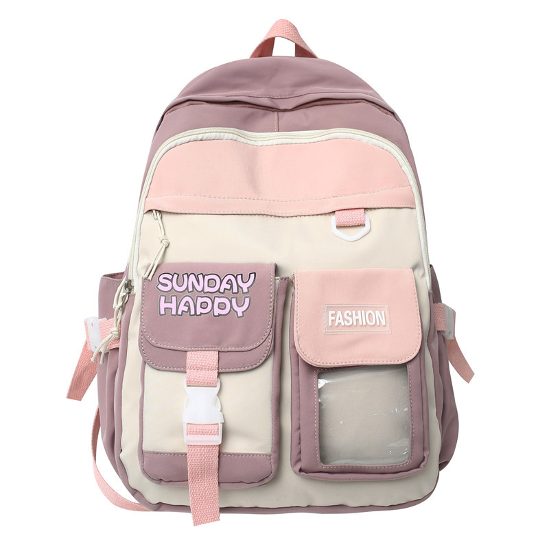 Foreign Trade Backpack Female Japanese Ins Simple Cute Girl Student Schoolbag Contrast Color Backpack