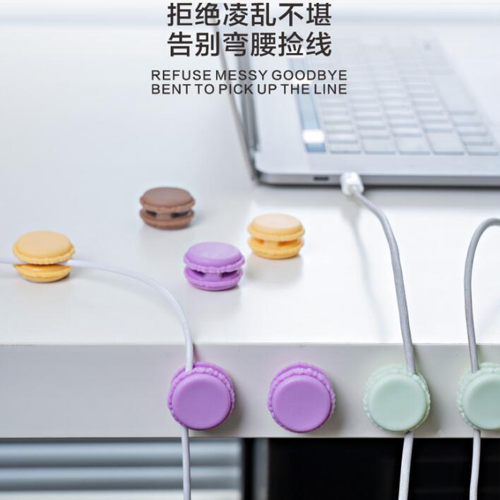 Desktop Self-Adhesive Silicone Macaron Cord Manager Data Cable Multifunctional Cable Winder Wall Macaron Wire Holder