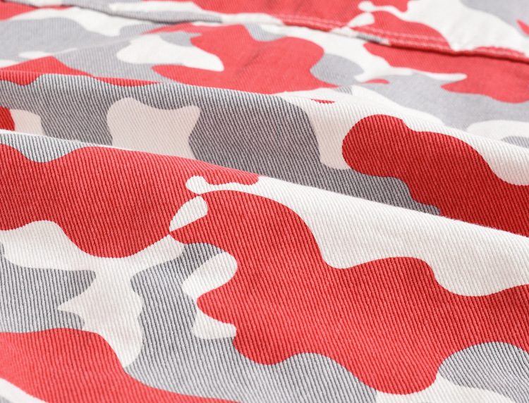 潮牌男士春秋款牛仔外套红色迷彩落肩港风上衣青年宽松休闲夹克