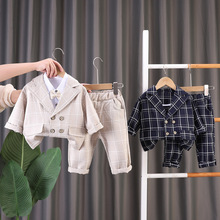 韩版宝宝长袖西装三件套2024秋季新款儿童开学装男童表演礼服套装