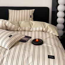 纯棉床上四件套100全棉条纹北欧床品现代简约被套床单三件套床笠4