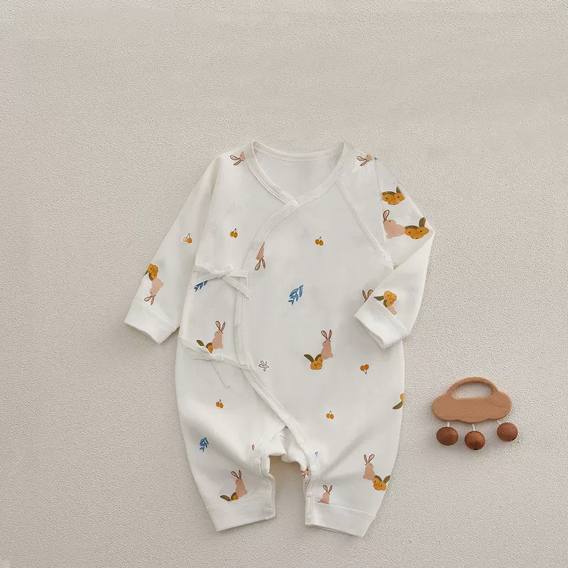 新生婴儿兔年衣服初生纯棉无骨哈衣爬服春秋宝宝和尚服婴儿连体衣