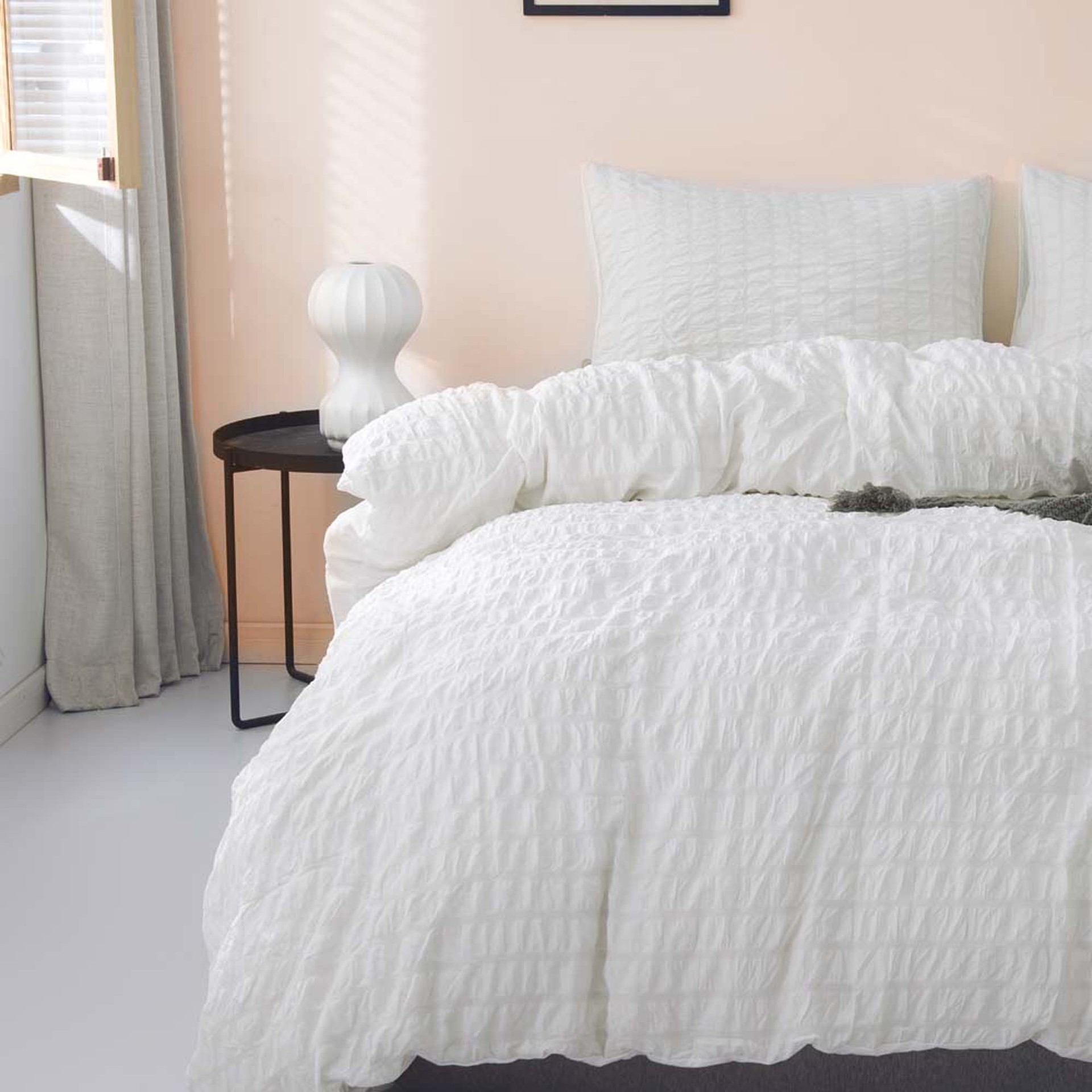 跨境专供亚马逊eabyh热销泡泡纱长条工艺款套件床品三件套