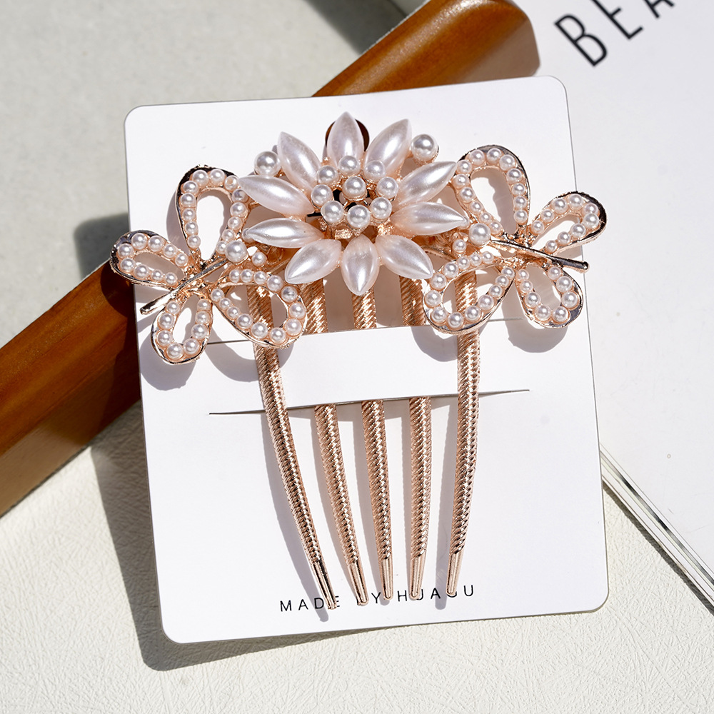 Korean Pearl Comb Cross-Border Hair Comb Engagement Headdress Wedding Bride Hair Accessories Alloy Hair Plug Amazon Jewelry Female