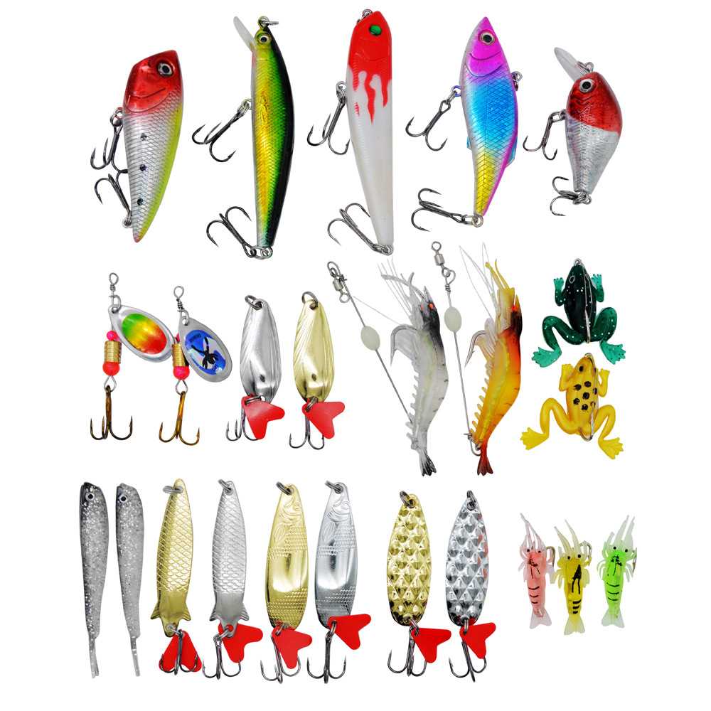 路亚饵套装24件鱼饵亮片米诺vib蛙虾假饵硬饵软饵渔具路亚亮片