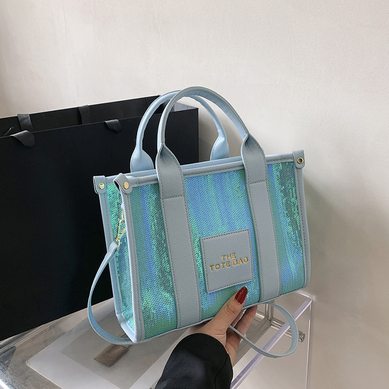 Wholesale Hand-Held Tote Bag Female 2023 Cross-Border New Arrival Niche Sequins Contrast Color Shoulder Messenger Bag