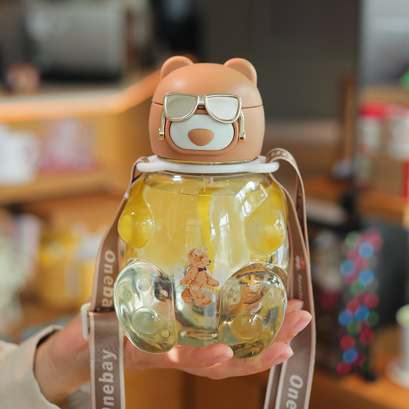 INS Style Korean Water Cup Girls Good-looking with Straw Plastic Cup Cute Cartoon Student Children Handy Cup