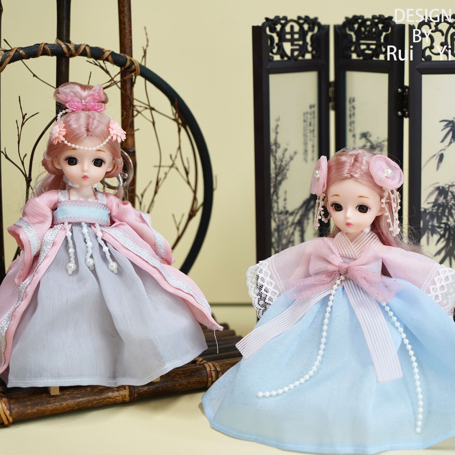 diy国潮汉服简约拼色钥匙扣16cm娃娃儿童手办公仔bjd娃娃厂家