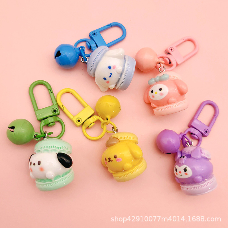 Cute Sanrio Keychain Girl Cartoon Macaron Color Bell Ornaments Schoolbag Pendant Key Chain Gift