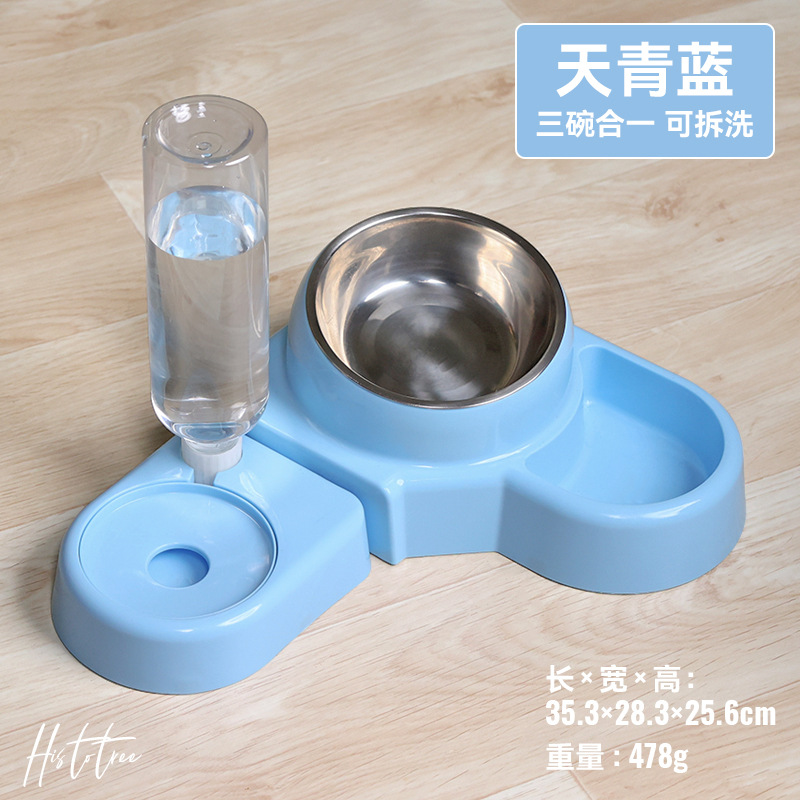 Cross-Border Cat Bowl Plastic Automatic Cat Water Feeder Removable Cat Food Basin Two-in-One Pet Supplies Wholesale