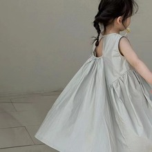 韩国童装2023夏季新款女童中小童时髦百褶背心连衣裙洋气童裙