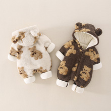 婴儿冬装毛毛衣外套2023新款儿童可爱小熊爬服宝宝冬季哈衣连体衣