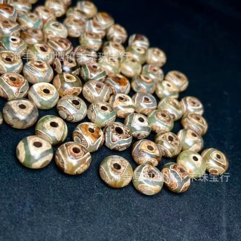 天然三眼天珠玛瑙墩子diy饰品配件财神天珠福禄玛瑙仿古文玩批发