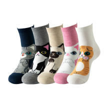 女士猫袜图案袜子女中筒女士袜跨境棉袜动物cat长筒袜趣味新奇