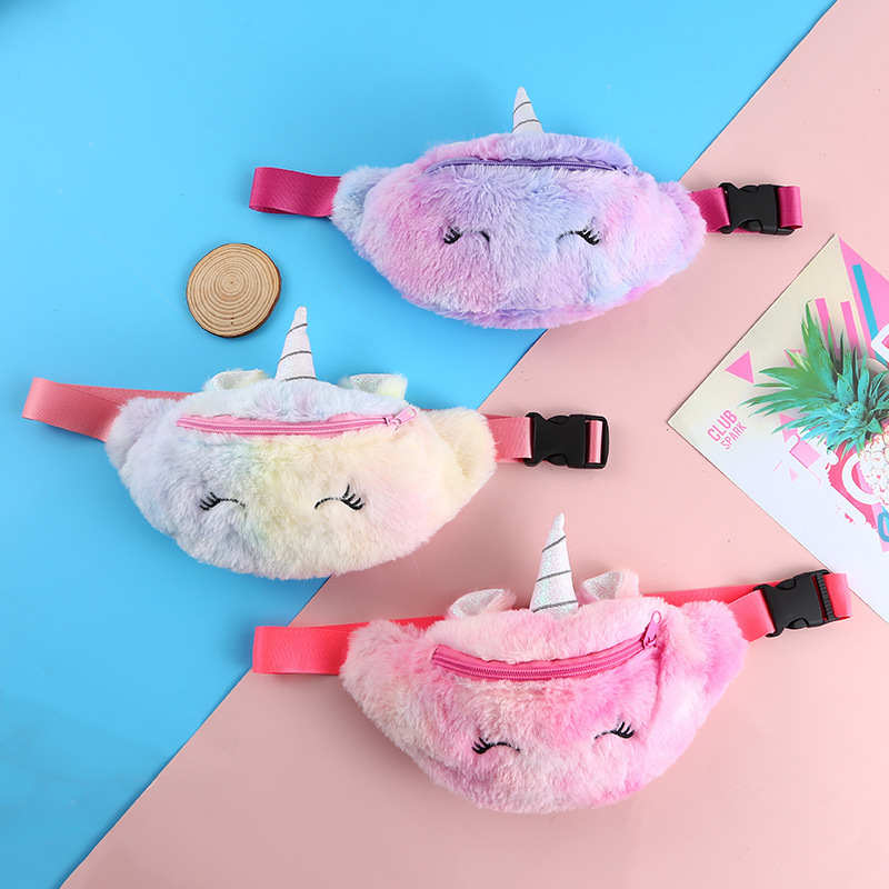 Cute Girl Heart Children's Student Portable Sports Chest Bag Plush Unicorn Waist Bag Animal Shoulder Messenger Bag