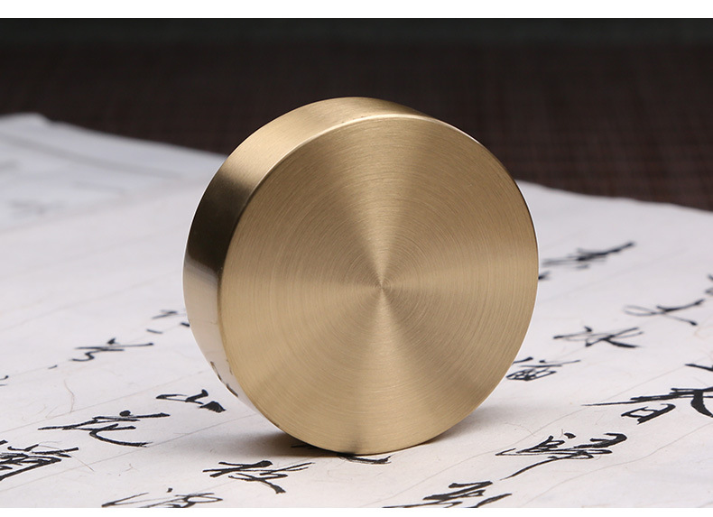 实心黄铜创意圆形镇尺镇纸纯铜文房书法铜压纸压条仿古金属压宣纸