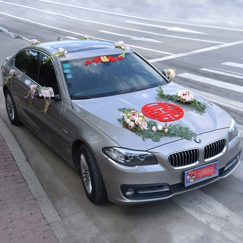 938仿真花喜字婚车大仿真牡丹结婚婚车装饰中式婚车主婚车 实价