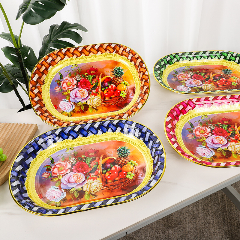 Foreign Trade Large Capacity Square Fruit Plate Factory Wholesale New Multi-Pattern Fruit Plate Bag Golden Edge Flower Paper Plate Supply