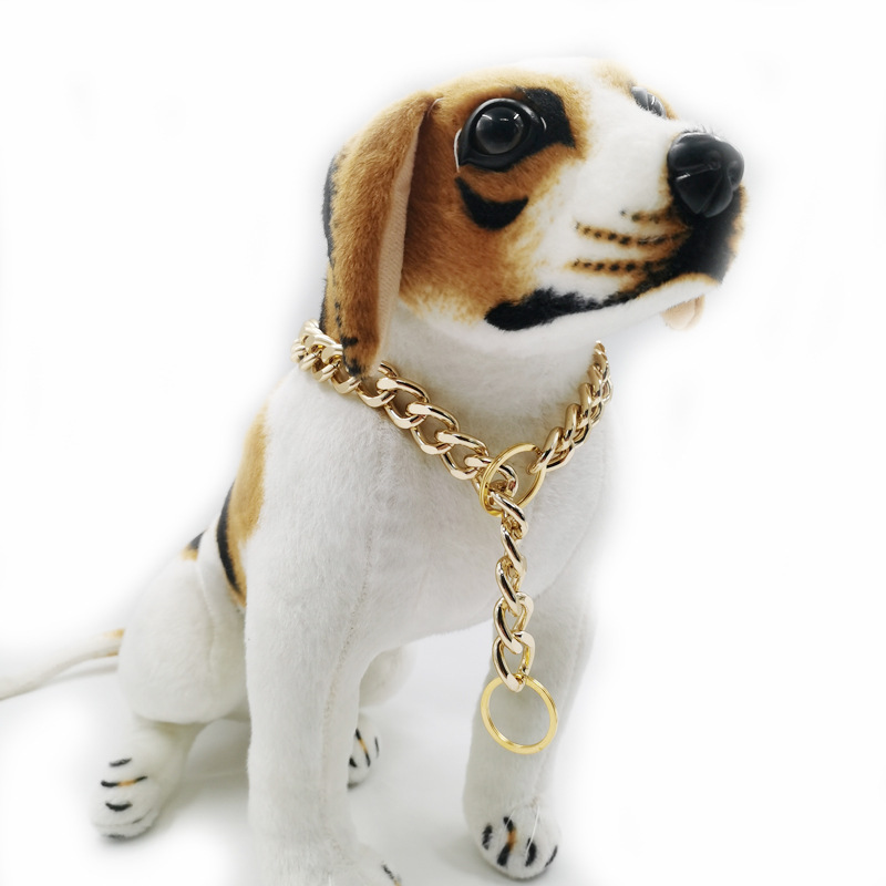 供应跨境宠物项圈法斗金毛狗狗金属p链狗脖圈双圈扭链宠物金项链