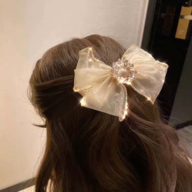 Lace Organza Bow Barrettes Mori Style Super Fairy Retro Korean Internet Celebrity Hair Accessories Rhinestone Spring Clip Top Clip Women