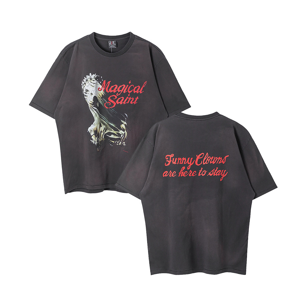 saint michael美式高街vintage字母印花高街复古水洗短袖t恤男女