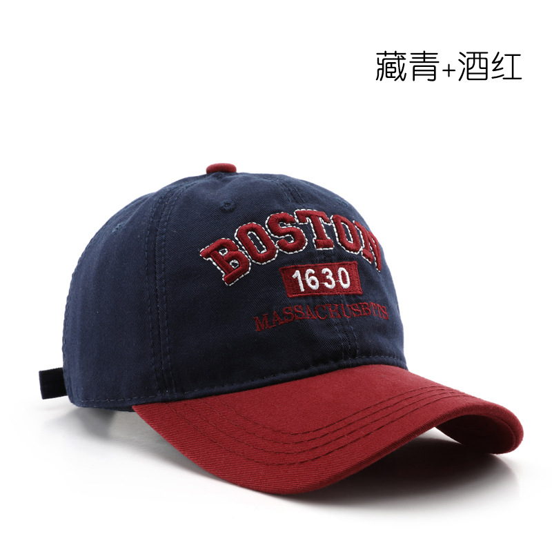 Hat Men's Personality Street Retro Color Matching Letters Embroidered Peaked Cap Outdoor Women's Travel Sun Protection Sun-Poof Peaked Cap