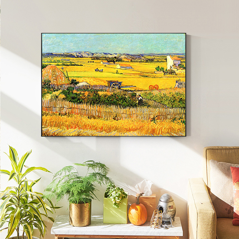 梵高 星空杏花丰收现代客厅装饰画芯原木风餐厅卧室床头挂画油画