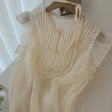 欧玛莱 高级感新中式重工刺绣花朵连衣裙温柔气质小飞袖长裙8331