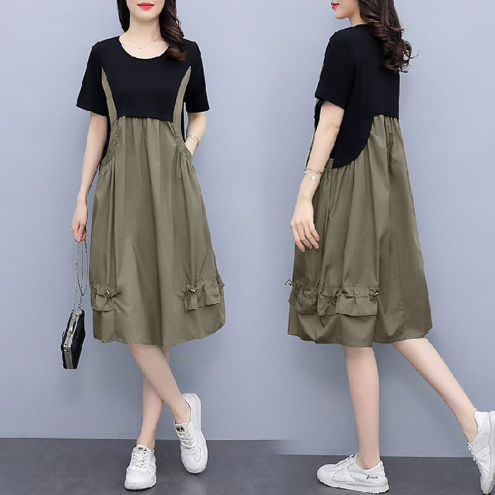 European Goods Western Style Suspender Skirt Fake Two-Piece Summer 2023 Tight Waist Mid-Length A- line Suspender Slimming Dress for Women