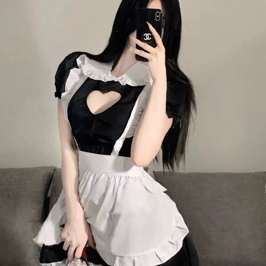 蜜奈情趣内衣性感睡衣诱惑胸前爱心镂空女仆装角色扮演制服套装女